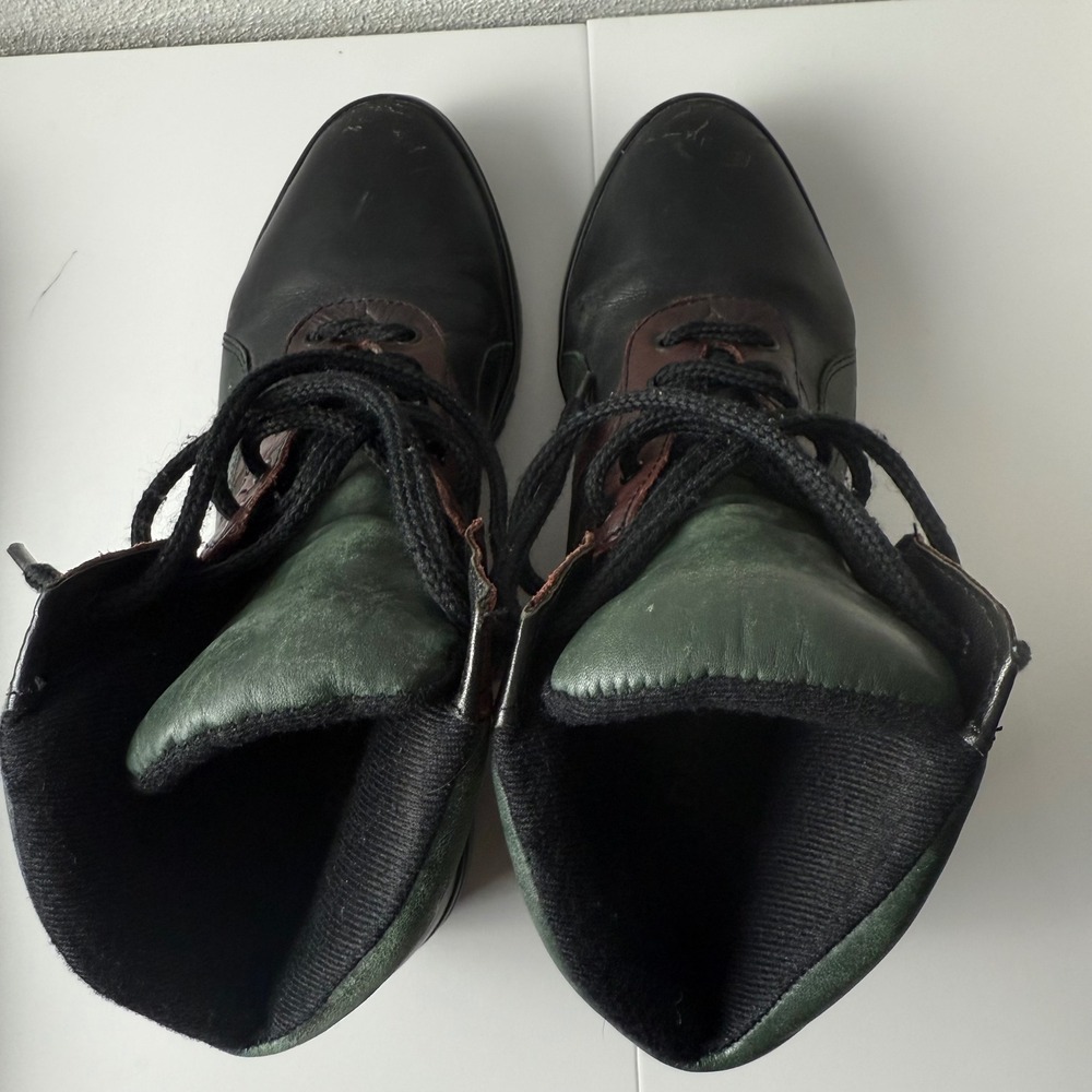 Danexx Casual Vintage Leather Hiking Boots Black Green Burgundy Lace Up Wome 7.5 - Picture 10 of 10